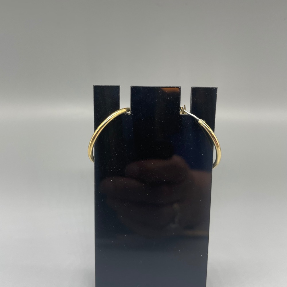 Classic Gold Tone Medium Hoop Earrings Polished Latch Back 1 Inch